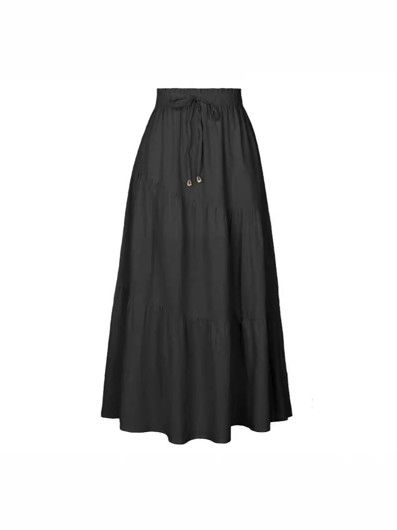 Damen langer Rock mit schwingenden Volants und elastischem Taillenbund EB