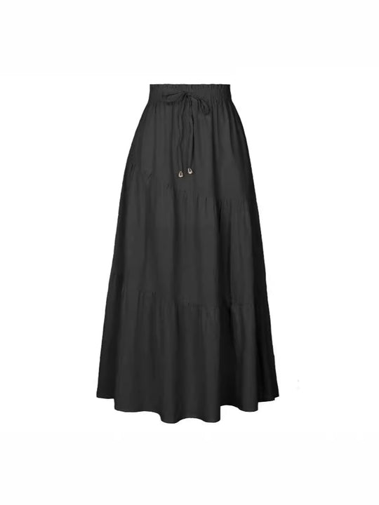 Damen langer Rock mit schwingenden Volants und elastischem Taillenbund EB
