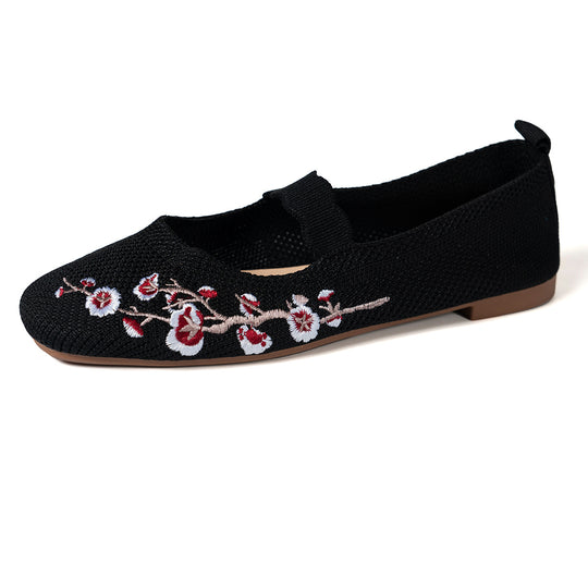 Damen Ballerinas mit floralem Stickdesign und elastischem Riemen EB