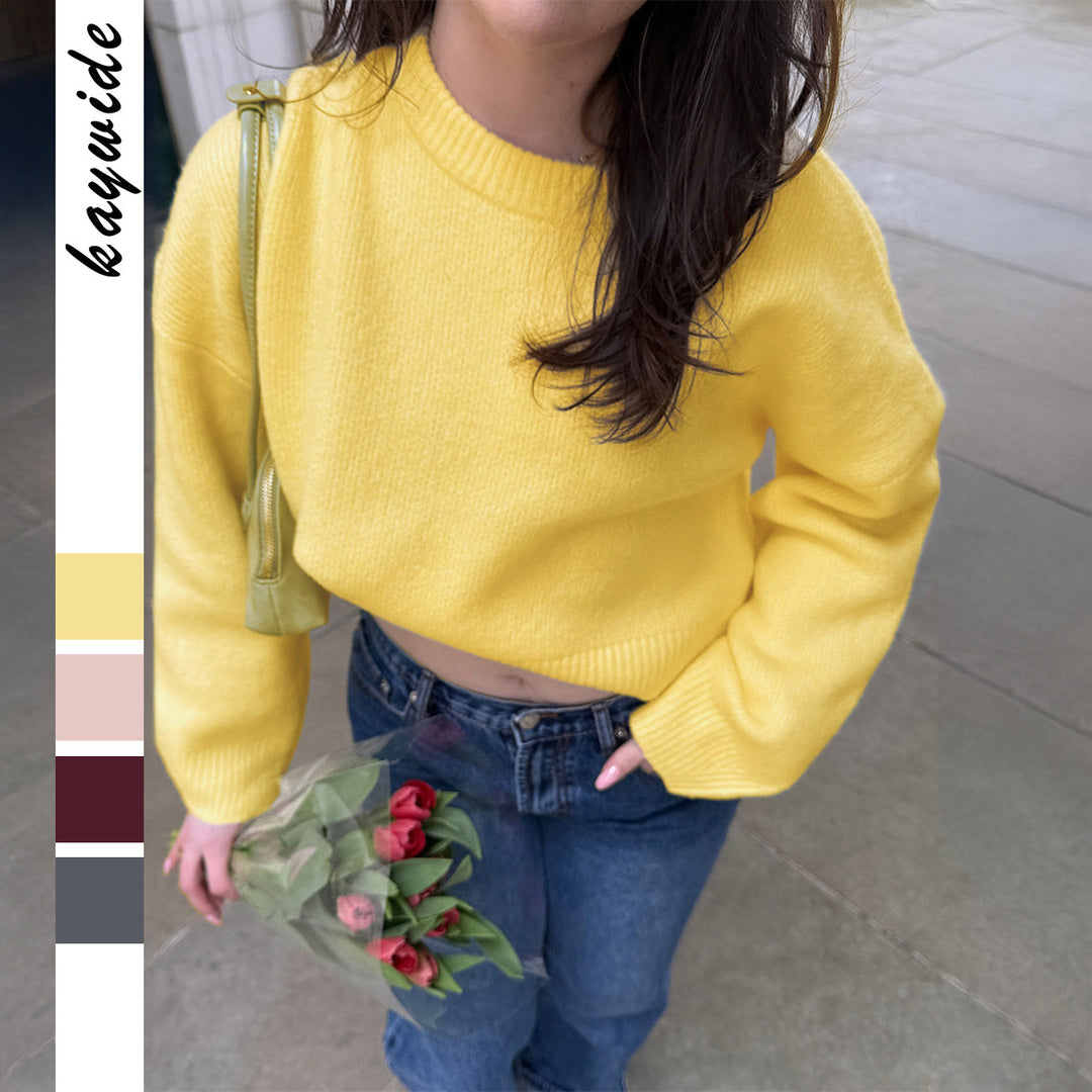 Damen nan Oversize-Feinstrickpullover mit Stehkragen, verlängerter Rückenpartie und Ballonärmeln EB