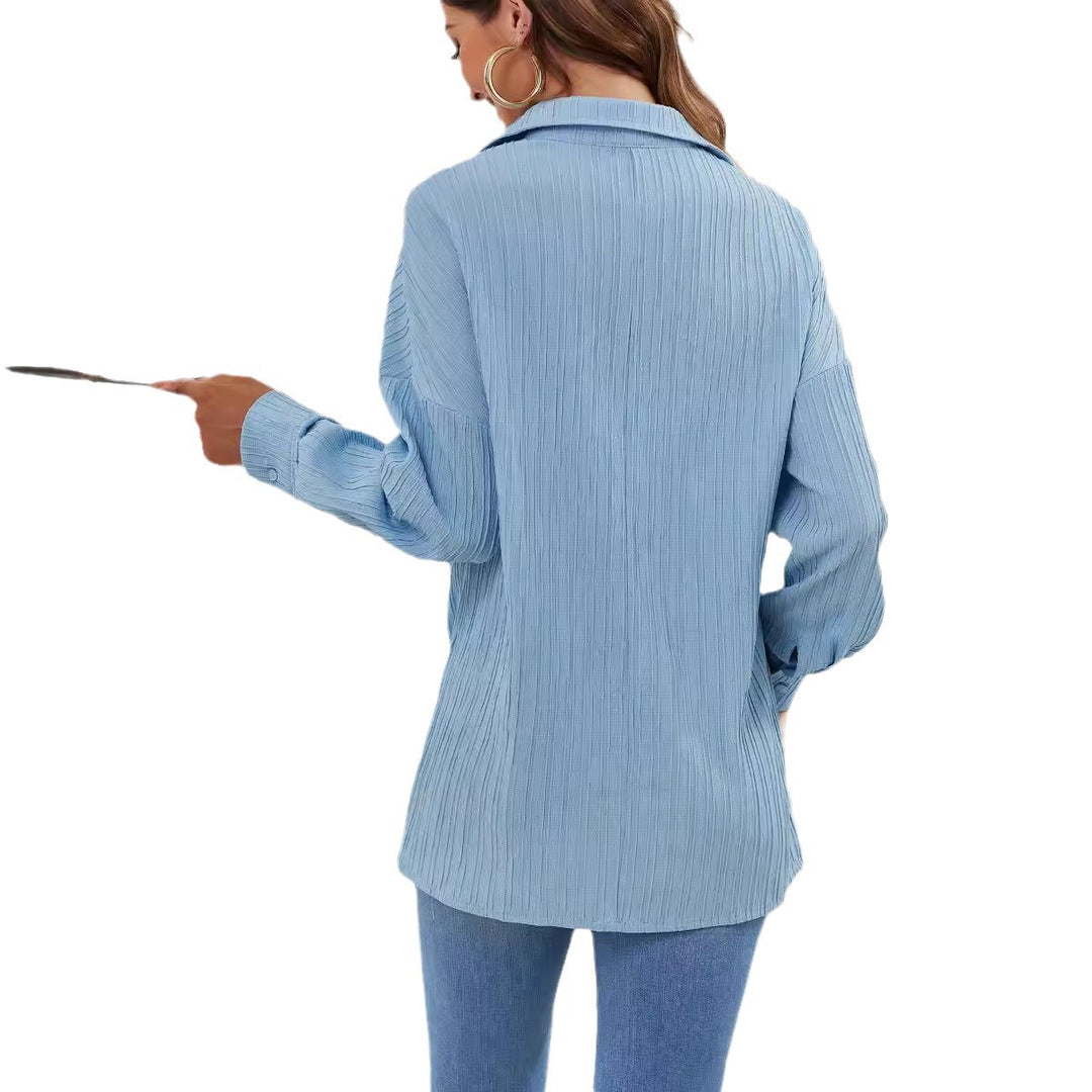 Damen lässige Hemdbluse mit Struktur und langen Ärmeln EB