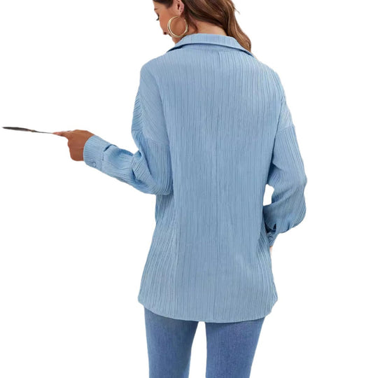 Damen lässige Hemdbluse mit Struktur und langen Ärmeln EB