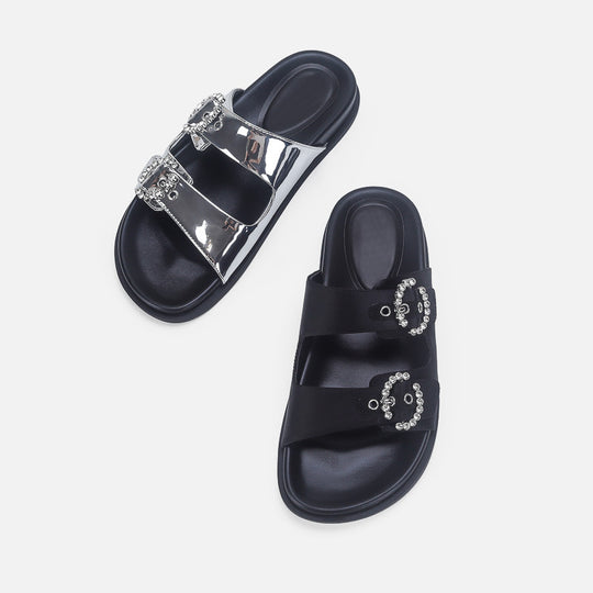 Damen Elegante Sandalen mit glitzernden Riemen und verstellbarem Schnallenverschluss EB