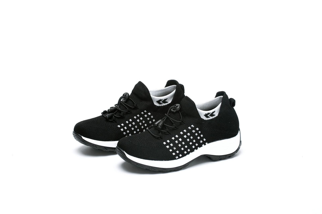 Damen gestrickte Slip-On Sneaker mit Schnellzugkordel, elastischem Schaft und stoßdämpfender Plateau-Sohle EB