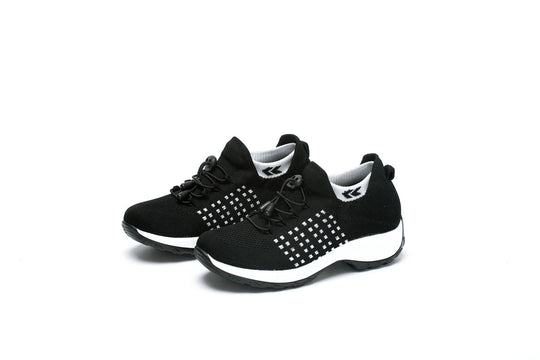Damen gestrickte Slip-On Sneaker mit Schnellzugkordel, elastischem Schaft und stoßdämpfender Plateau-Sohle EB