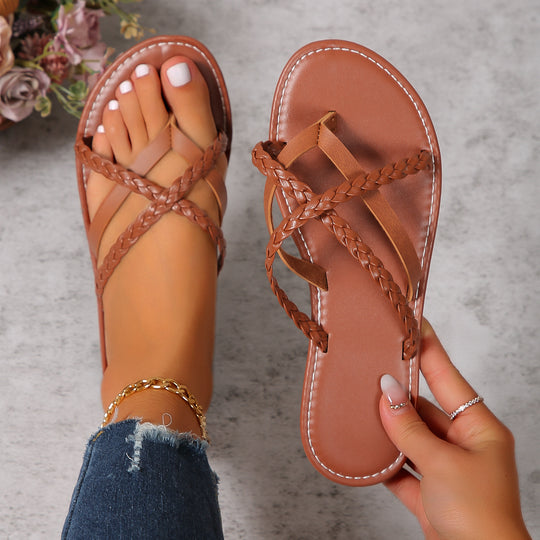 Damen offene Wedge-Sandalen mit geflochtenem Riemenmuster EB