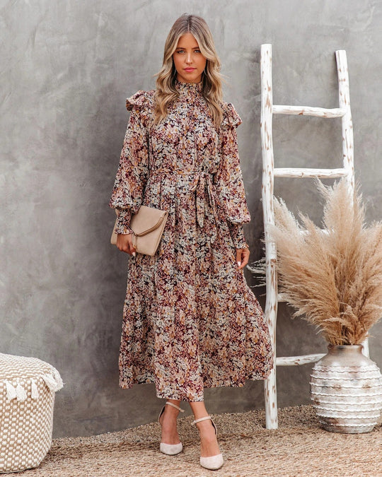 Damen Maxikleid mit Rüschen und eleganten floralem Muster EB