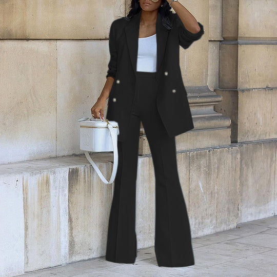 Damen elegantes Blazer-Set mit weitem Bein und Taillengürtel EB