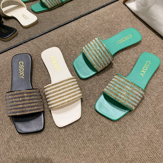 Damen Glamouröse Slipper mit dekorativer Strassverzierung EB