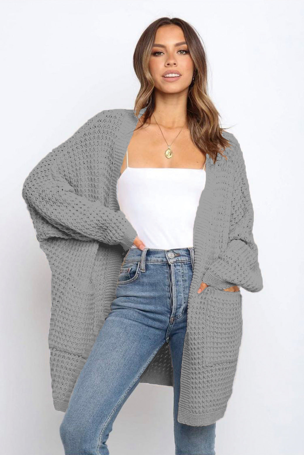 Damen Großer Strickcardigan mit weitem Schnitt und tiefen Taschen EB
