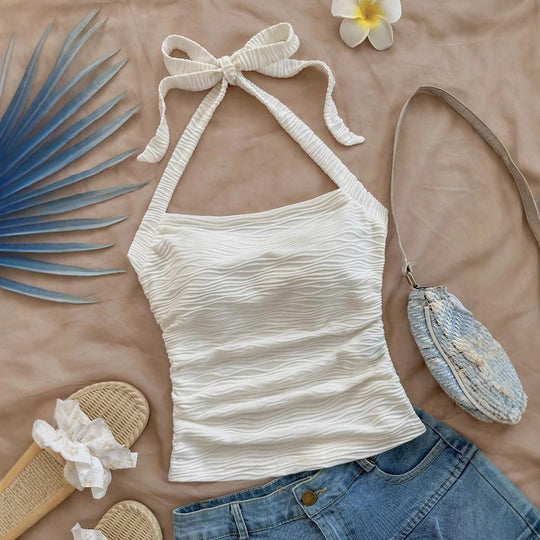 Damen Trägershirt mit dekorativem Knoten und wellenförmigem Design EB
