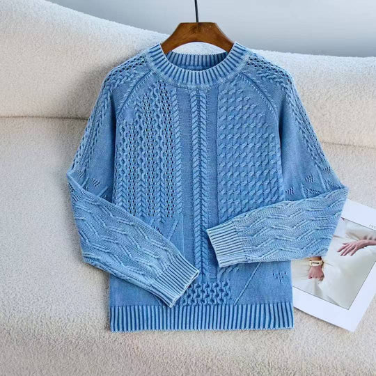 Damen Eleganter Grobstrickpullover mit kunstvollem Design EB