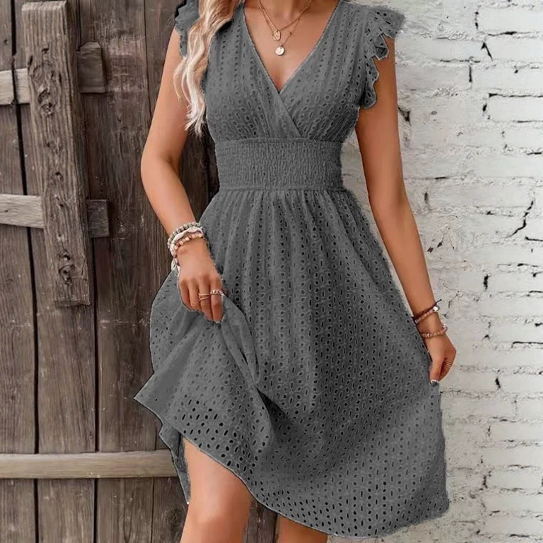 Damen Wickelkleid mit luftigen Rüschen und elastischem Bund EB