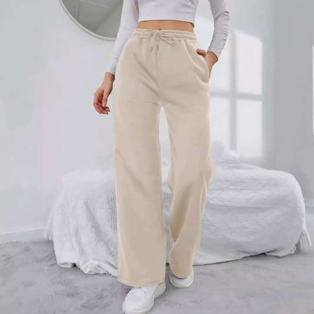 Damen nan High‑Waist Wide‑Leg Jogginghose mit elastischem Komfortbund, Kordelzug und tiefen Eingrifftaschen EB
