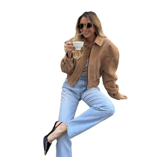 Damen Kunstleder-Windjacke mit tailliertem Schnitt und innovativen Details EB