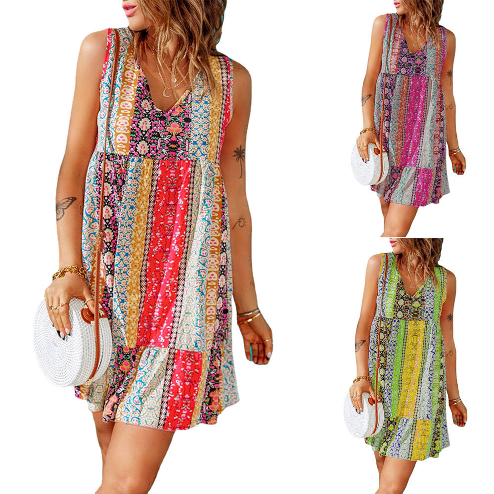Damen Sommerliches Maxikleid mit buntem Druck und lässigem Schnitt EB