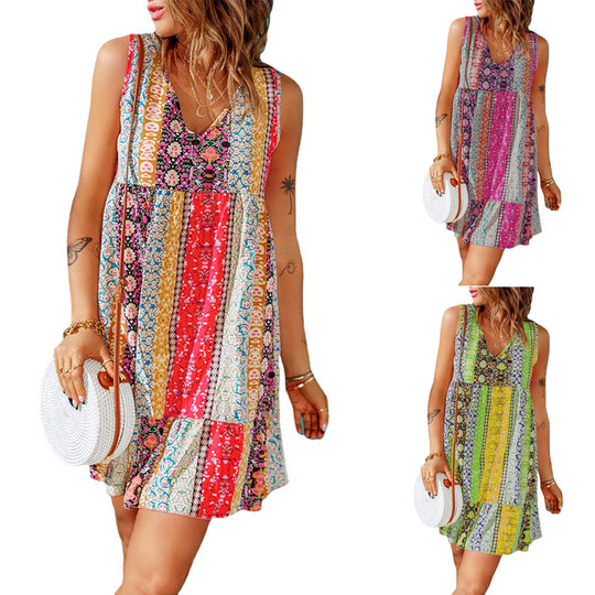 Damen Sommerliches Maxikleid mit buntem Druck und lässigem Schnitt EB