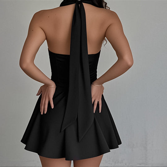 Damen Verspieltes Cocktailkleid mit tiefem V-Ausschnitt und fließendem Rock EB