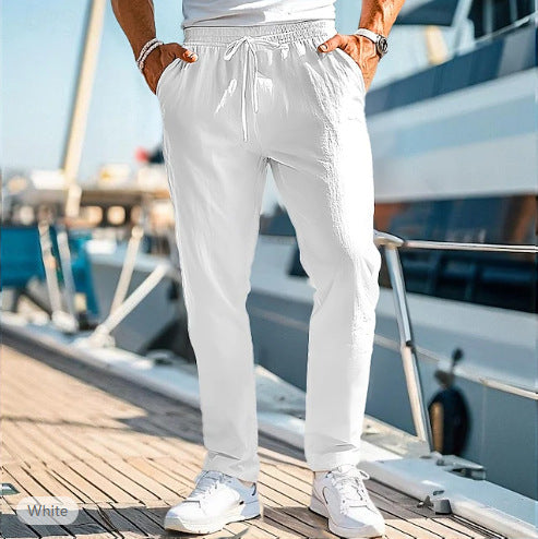 Herren nan lässige Leinenmisch-Joggerhose mit Kordelzug, angeschrägten Eingrifftaschen und schmalem Knöchelabschluss EB