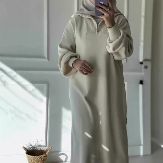 Damen Kapuzenkleid mit Reißverschluss und lässigem Schnitt EB