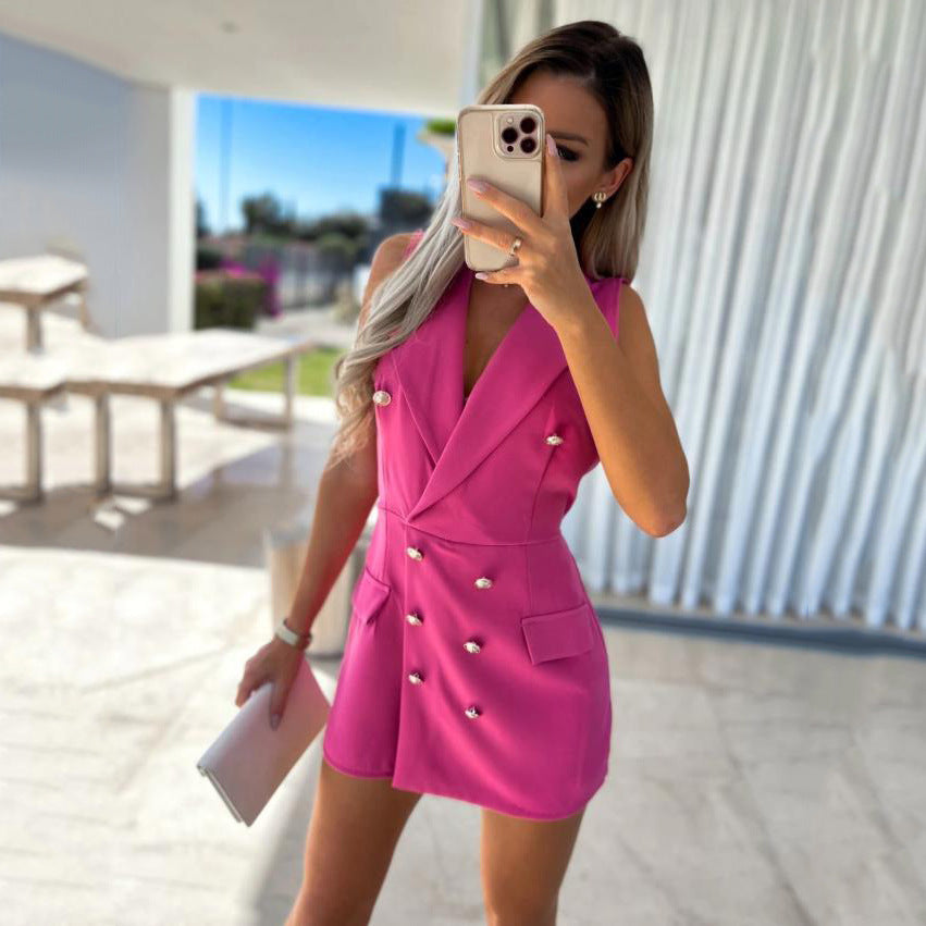 Damen elegantes Blazer-Kleid mit doppelt gearbeiteten Knöpfen und Eingrifftaschen EB