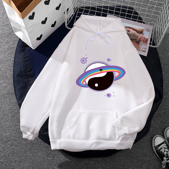 Damen nan Oversized Kapuzenpullover aus Baumwollmischung mit Planeten-Yin‑Yang-Grafik und Kängurutasche EB