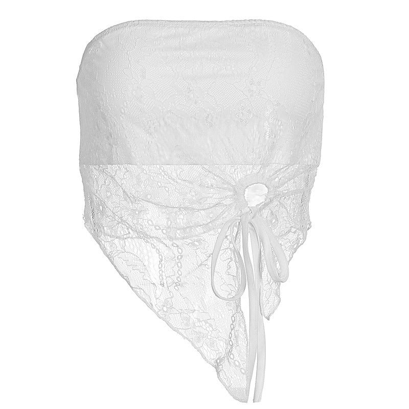 Damen Elegantes Bandeau-Top mit raffiniertem Spitzenüberzug und verspieltem Knoten EB