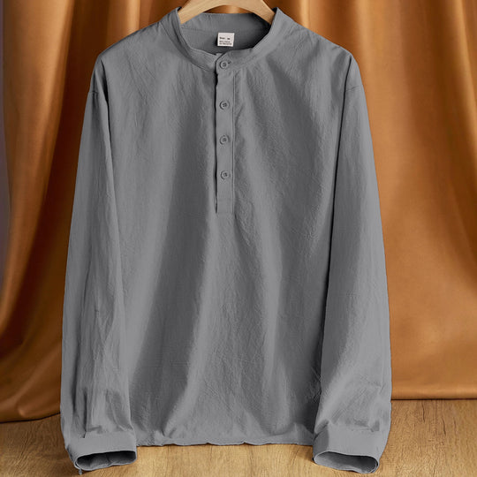 Herren nan Nehru-Kragen-Henley aus Baumwollstretch mit verdeckter Knopfleiste und schmaler Passform EB