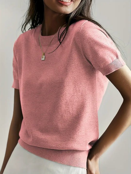 Damen Feinstrickpullover mit Kurzarmiger Silhouette und Weich Fließendem Material EB