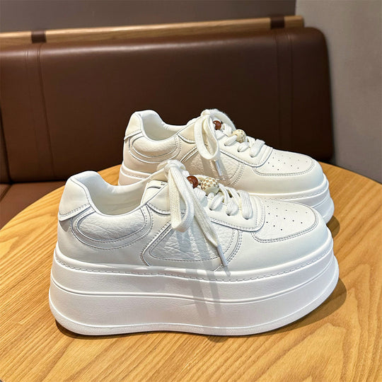 Damen modische Plateau Sneakers mit atmungsaktiver Leder-Oberfläche EB