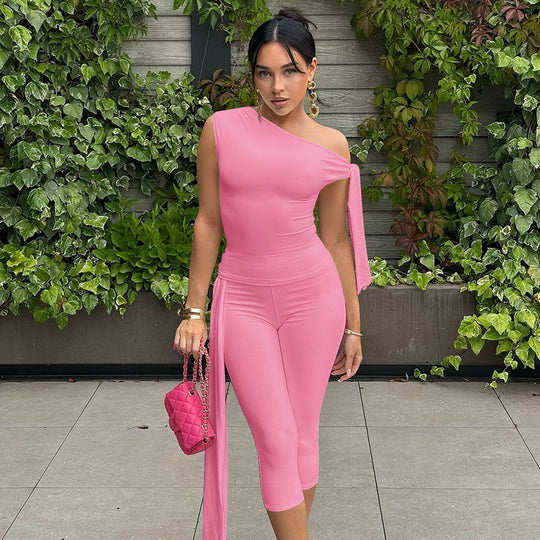 Damen Einseitiger Jumpsuit mit exklusiven Drapierungen EB