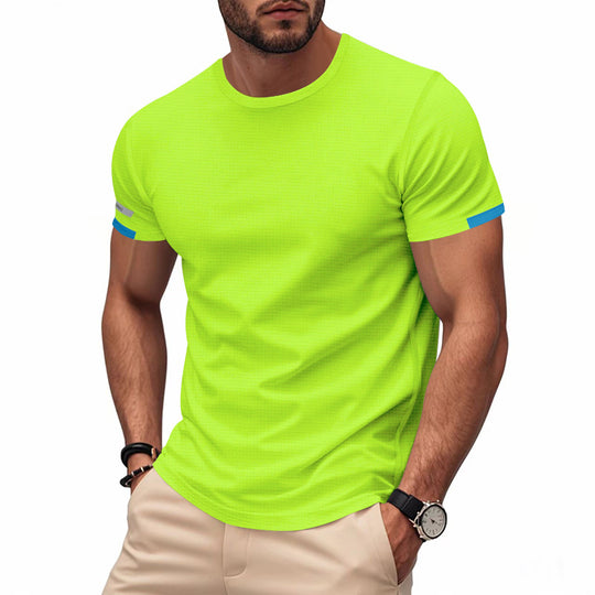 Herren nan athletisches Funktions-T-Shirt mit Rundhalsausschnitt, körpernahem Stretchschnitt und kontrastierendem Ärmelsaum EB