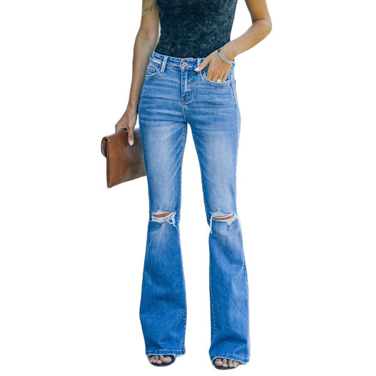 Damen Flared Jeans mit modischen Rissen und hohem Bund EB