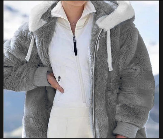 Damen Kuschelige Kunstpelzjacke mit Kapuze EB