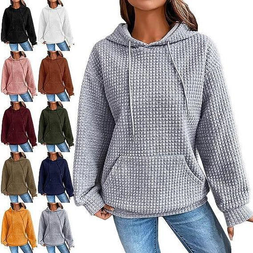 Damen lässiger Hoodie mit strukturierter Oberfläche und praktischer Kängurutasche EB