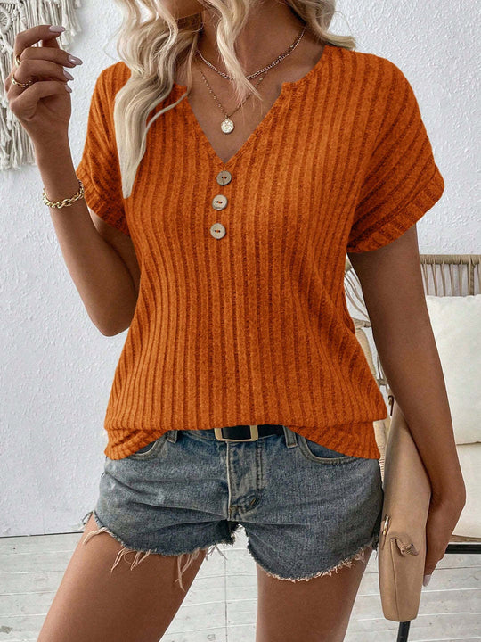 Damen Kurzarmshirt mit Knopfleiste und feiner Struktur EB