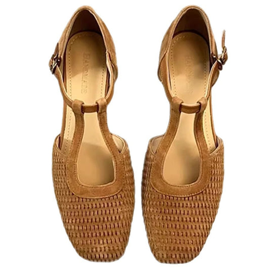 Damen Halbschuhe mit eleganter T-Strap und geflochtenem Design EB