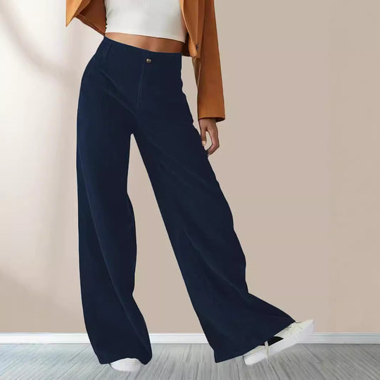 Damen Weit geschnittene Stoffhose mit hohem Bund und praktischen Taschen EB