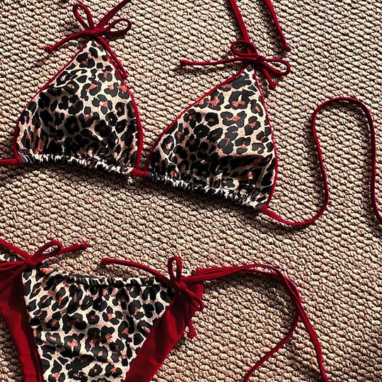 Damen Triangel-Bikini mit verspieltem Animal-Print und eleganten Bindebändern EB