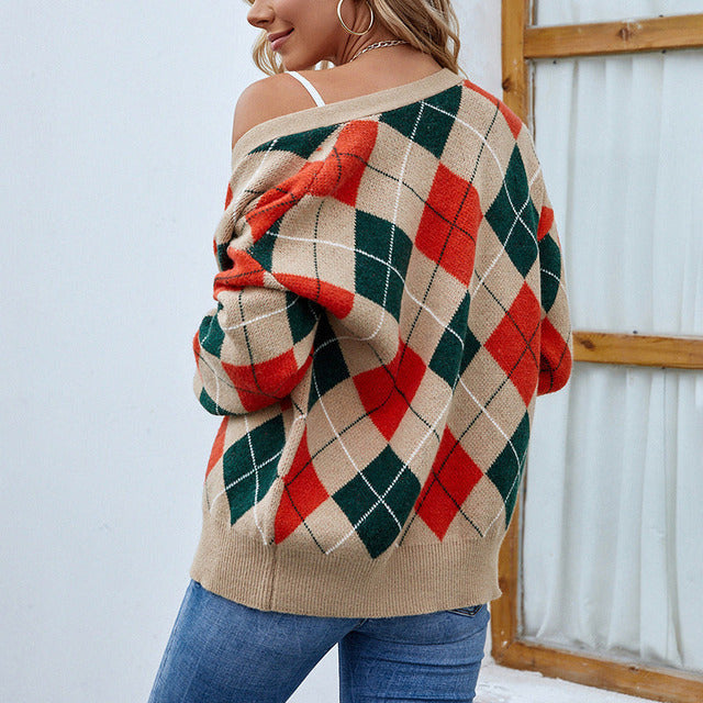 EB | Cardigan mit Rautenmuster Knopfverschluss Klassisch und Gemütlich