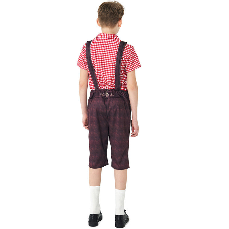 Damen nan traditionelle Trachtenlederhose mit verstellbaren Trägern und kariertem Blusen-Set EB