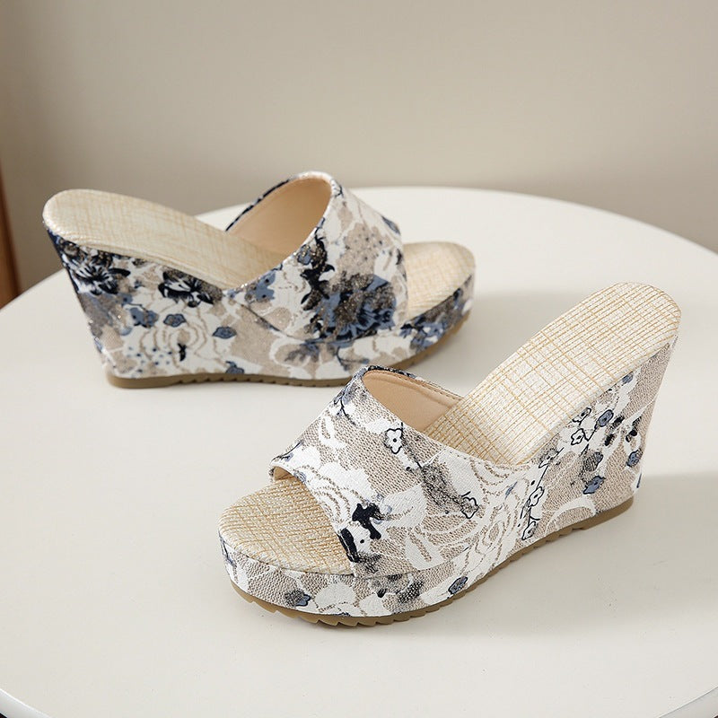 Damen Wedge-Pantoletten mit floralem Design und komfortablem Fußbett EB