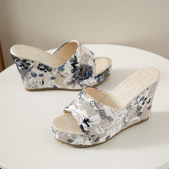 Damen Wedge-Pantoletten mit floralem Design und komfortablem Fußbett EB