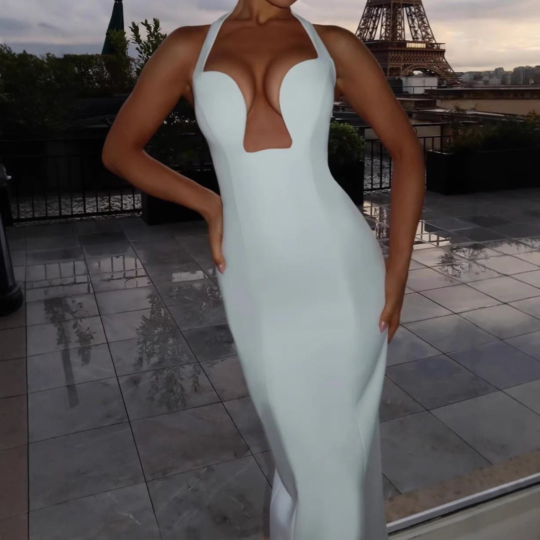 Damen Elegantes Maxikleid mit tiefem V-Ausschnitt und schmeichelnder Silhouette EB