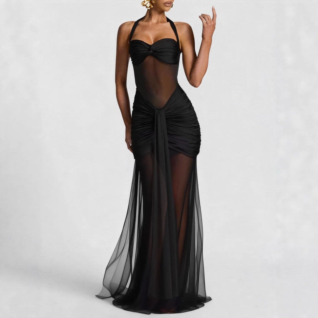 Damen elegantes Kleid im Bodycon-Stil mit raffiniertem Mesh-Einsatz EB