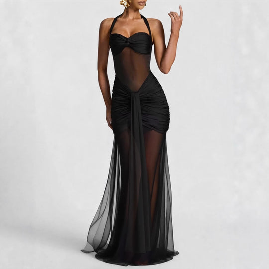 Damen elegantes Kleid im Bodycon-Stil mit raffiniertem Mesh-Einsatz EB