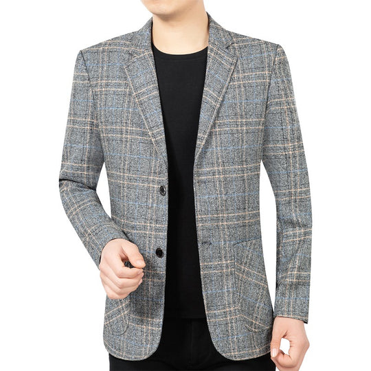 Herren Kariertes Slim-Fit Sakko mit strukturiertem Wollmix und aufgesetzten Taschen EB