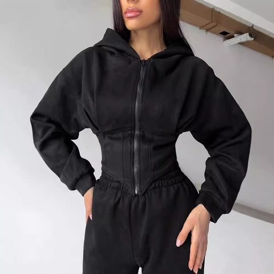 Damen Lässiger Utility-Jumpsuit mit hohem Kragen und Reißverschluss EB