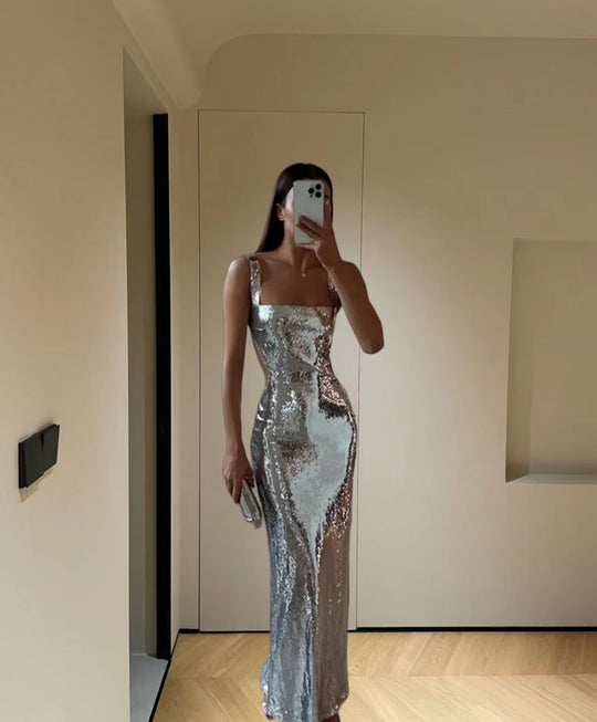 Damen Glamouröses Abendkleid mit schimmernder Paillettenverzierung EB
