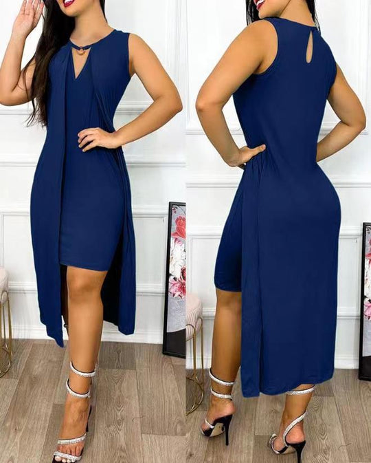 Damen Sommerliches Maxikleid mit elegante Raffung und Schlüssel-Ausschnitt EB